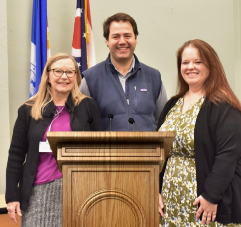 Clerk Maryellen O'Shaughnessy, Recorder Daniel J. O'Connor Jr., and Chief Magistrate Kelly Green presenting at Franklin County Office on Aging
