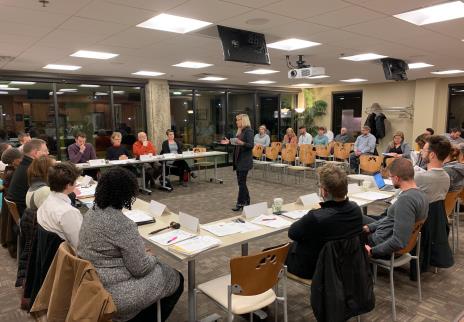 Clerk O'Shaughnessy speaking to the Franklinton Area Commission.